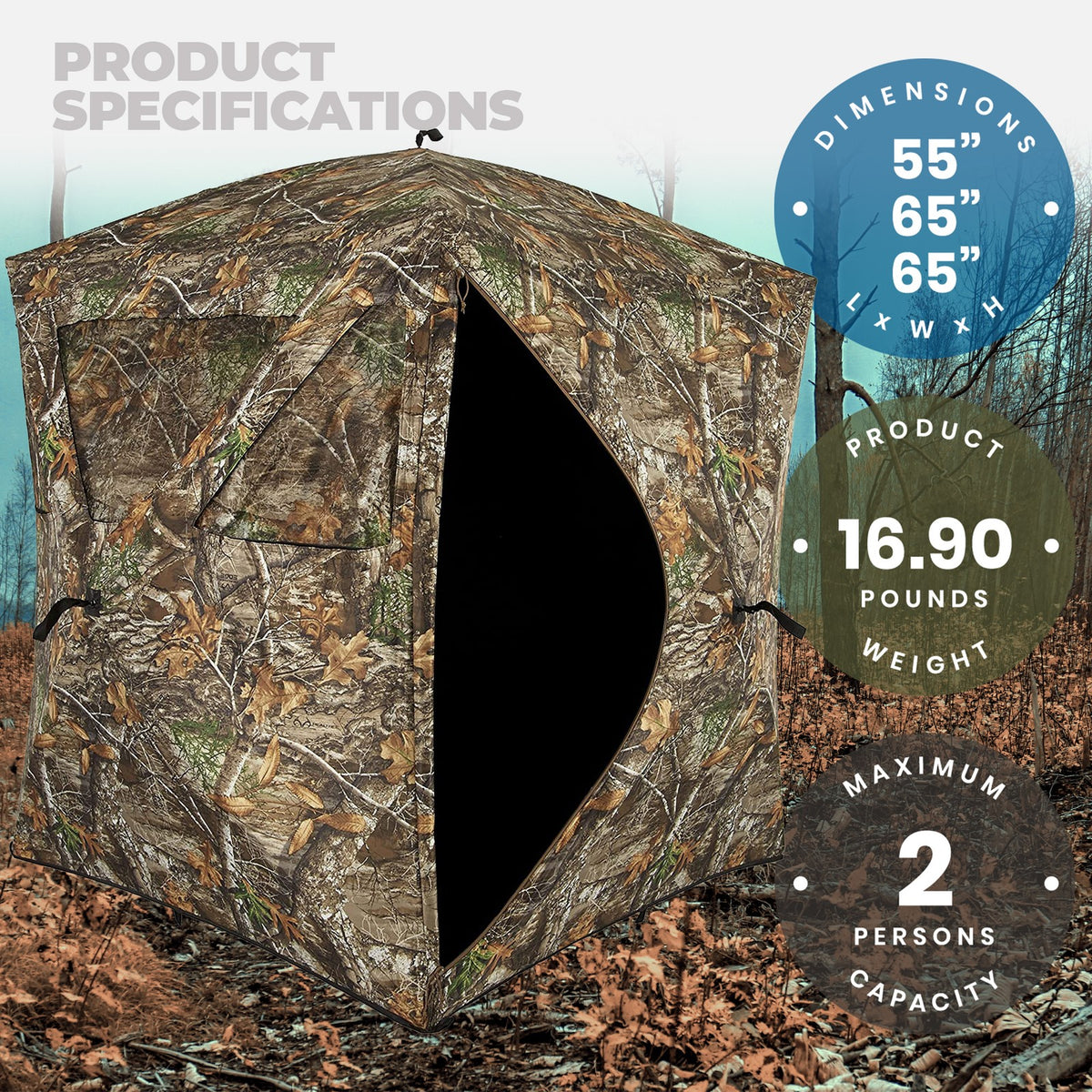 Hunting Blind for 2 Persons Pop-Up Camouflage Ground Concealment Shelter