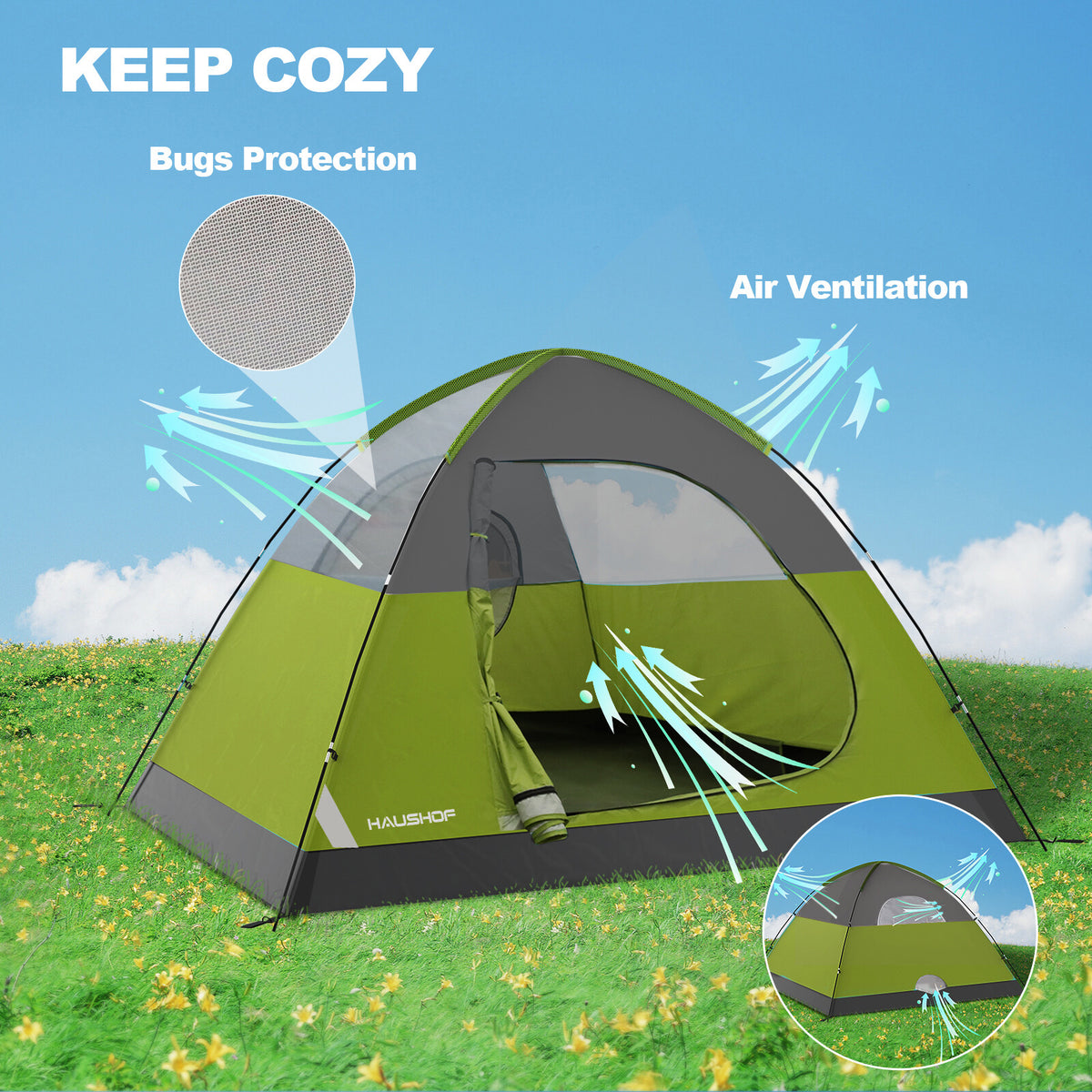 Family Dome Camping Tent with Removable Rainfly, 2-4 Person, Waterproof & Easy Setup