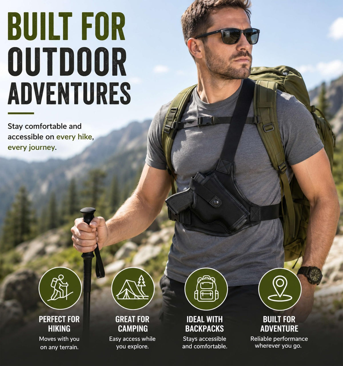 Universal Pistol Chest Holster with Adjustable Shoulder Straps for Outdoor Activities