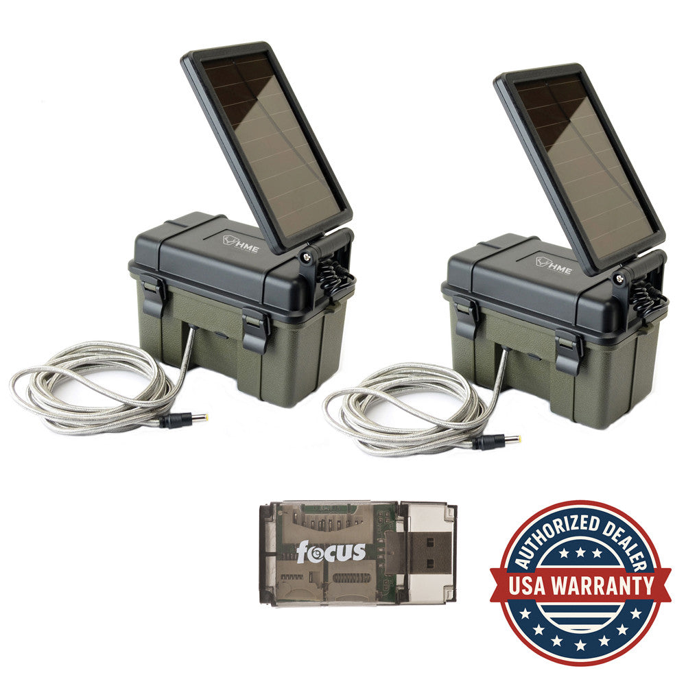 Solar Auxiliary Power Pack 2-Pack for Trail Cameras - Waterproof & Compatible with External Power Jack