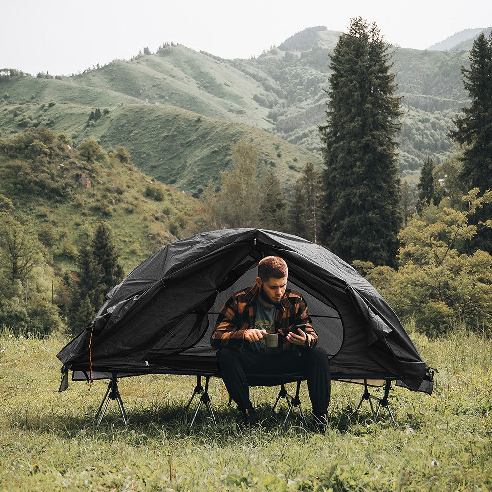 4-in-1 Foldable Camping Cot Tent Set with Rain Cover for Solo Camping