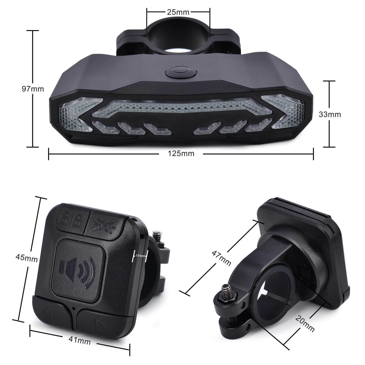 Wireless Bike Tail Light with Turn Signals & Brake Light - Waterproof, USB Rechargeable, 6 Modes