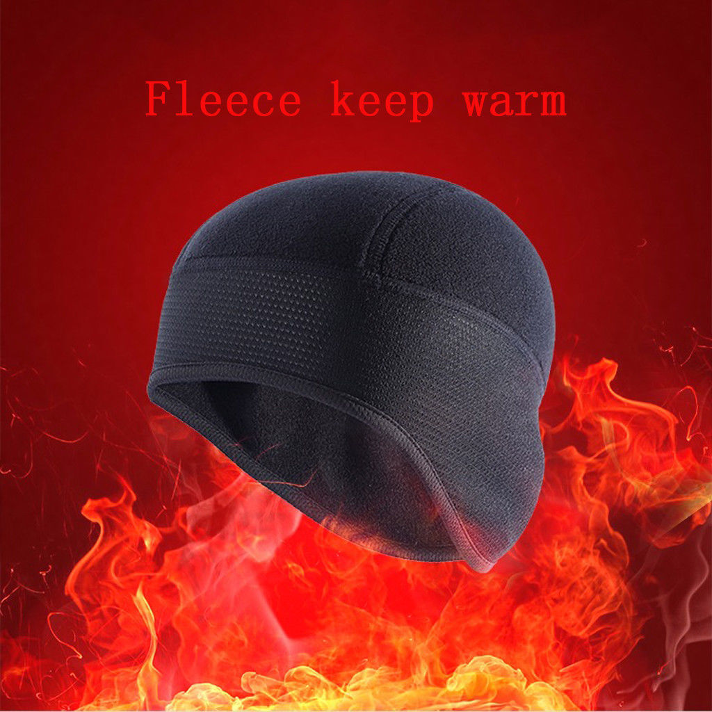 Black Fleece Military Beanie Hat - Windproof Winter Skull Cap, Stretch Fit