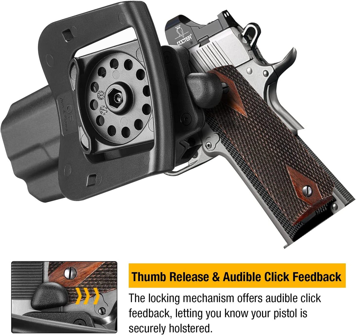 1911 Pistol Holster with Thumb Release and Optics Cut - Fits Colt, Kimber, Rock Island