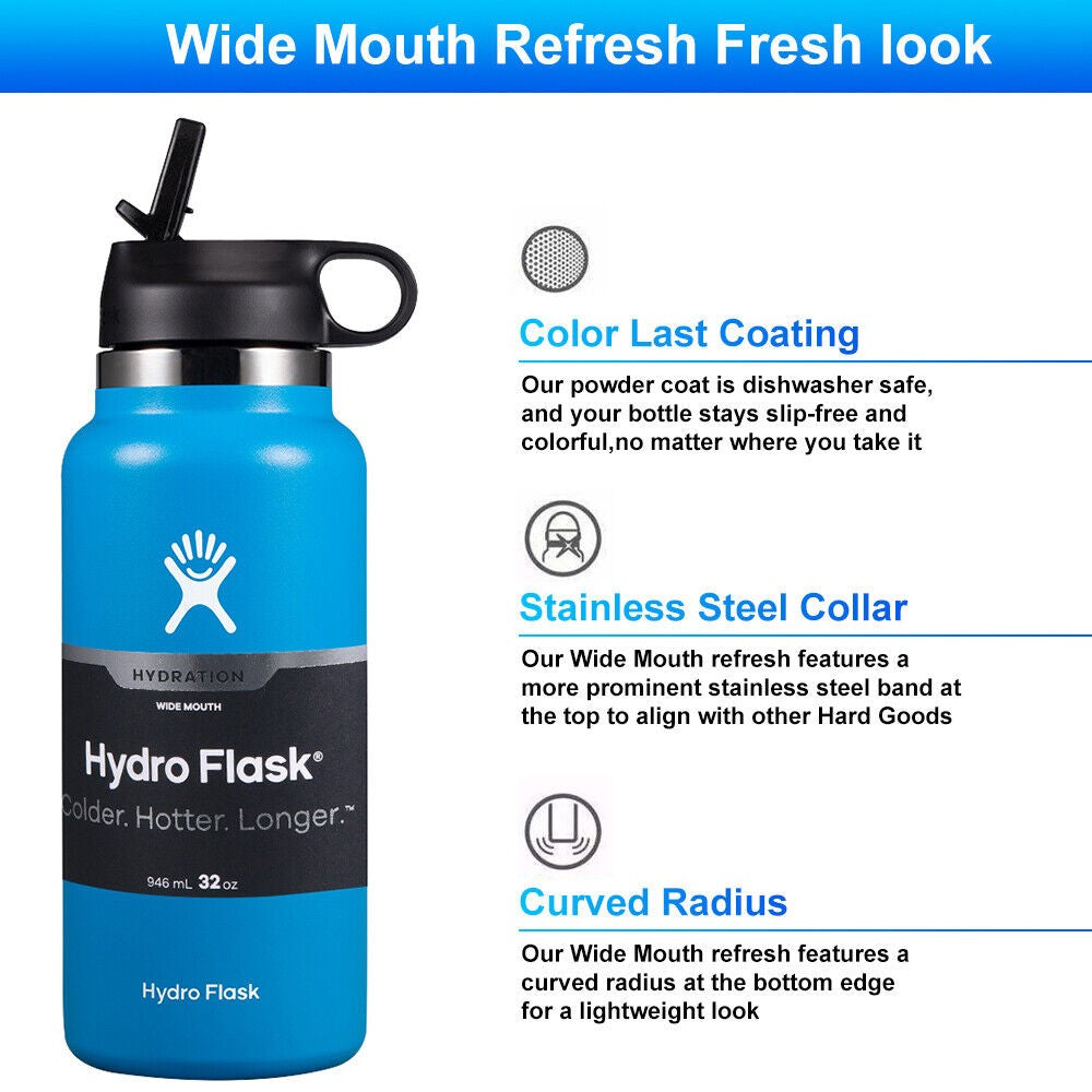 Insulated 32oz Wide Mouth Water Bottle with Straw Lid - Stainless Steel