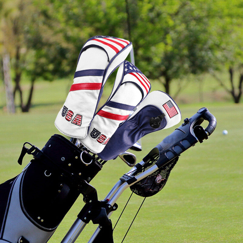 Golf Club Head Cover Set with USA Flag Design for Driver, Fairway, Hybrid