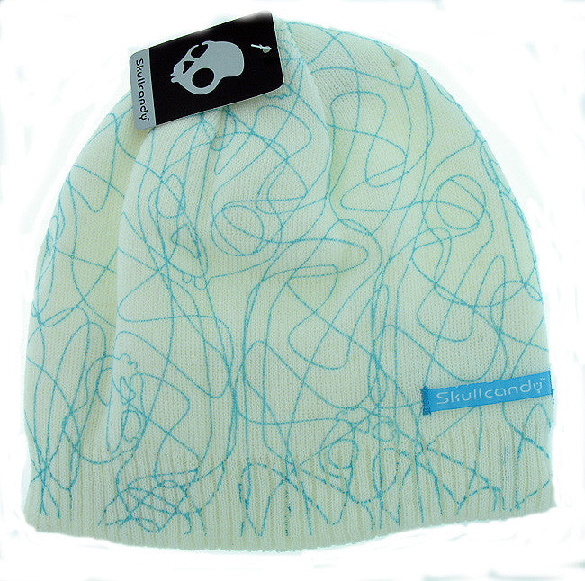 Wireless Audio Beanie Hat with Built-In Speakers - Ice White & Blue