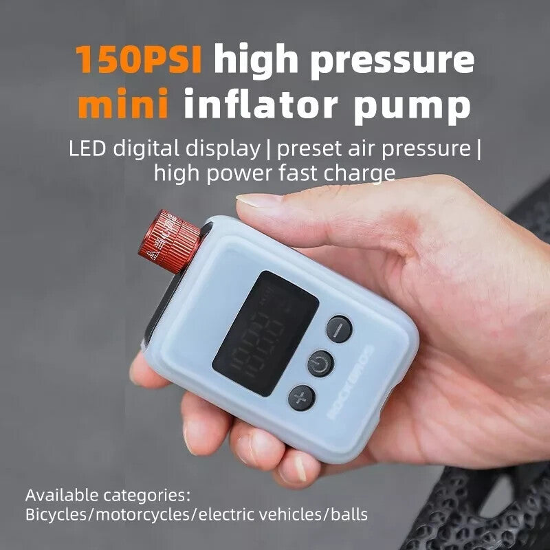 Electric Bicycle Pump 150 PSI Portable Inflator with LED Digital Display