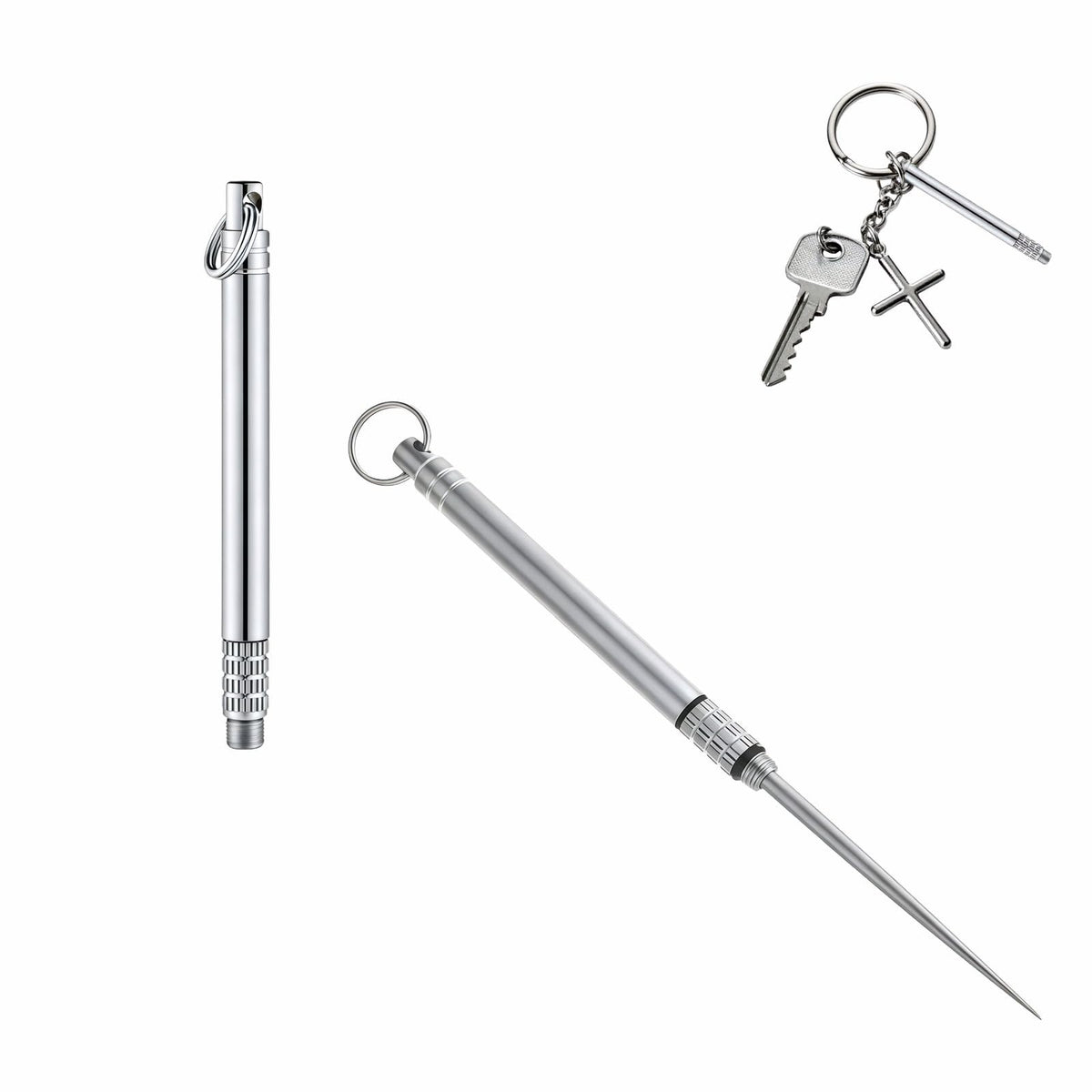 Portable Titanium Multi-Function Toothpick Keychain - Reusable Stainless Steel