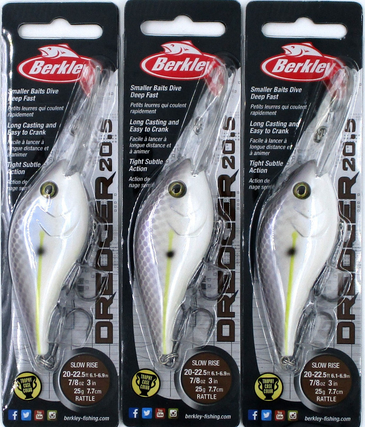 Berkley 3-Inch Deep Diver Crankbaits - Lavender Shad, Slow Rise, 7/8 Oz, Pack of 3