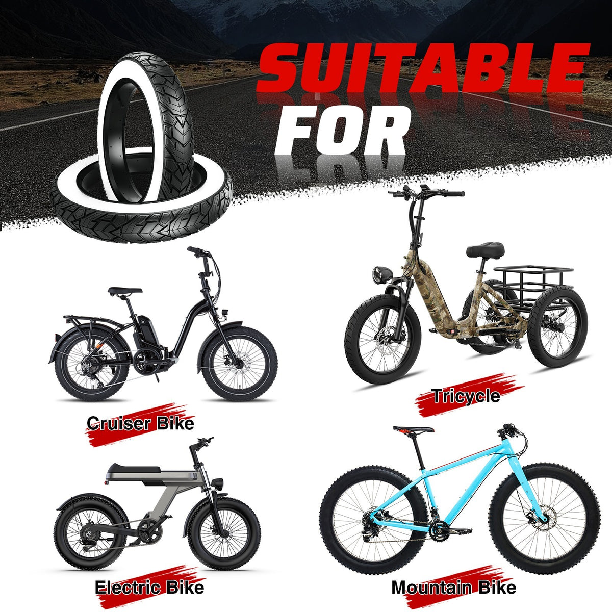 20x4.0 Electric Fat Tire for E-Bikes and Tricycles - 2 Pack