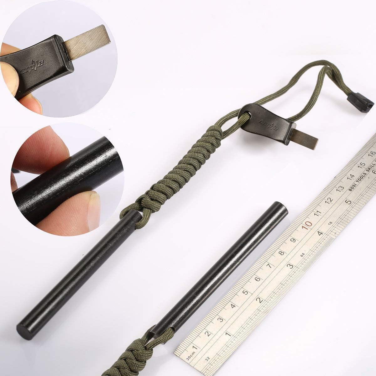 4-Inch Ferrocerium Fire Starter with Paracord and Striker - Survival Tool