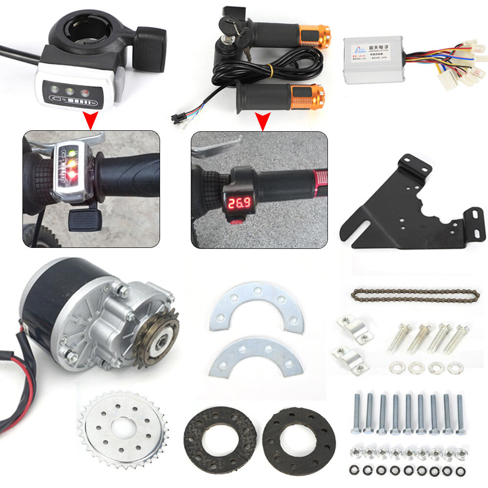 Electric Bicycle Conversion Kit 250W 24V Brush Motor with Freewheel, Controller & Throttle