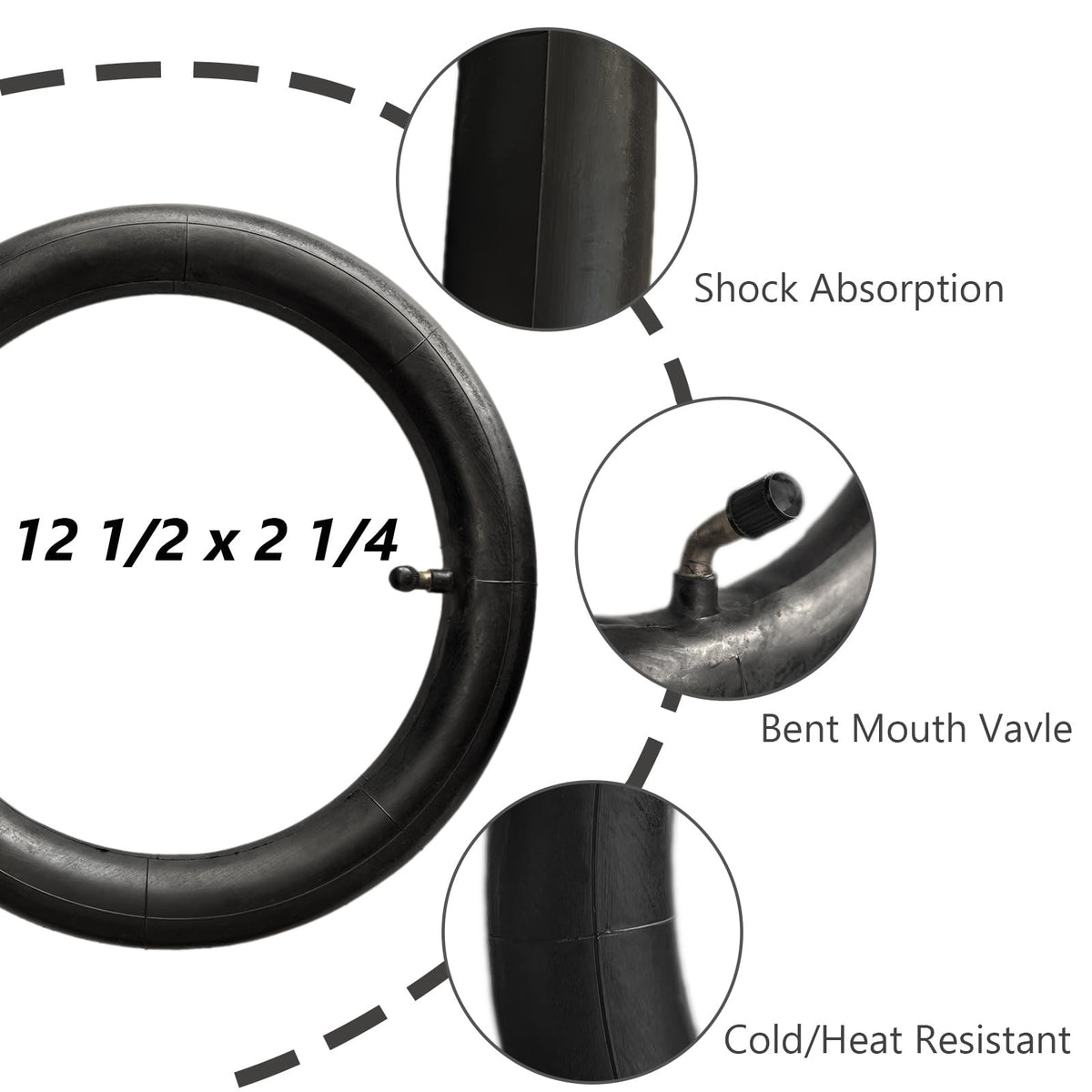 12.5x2.25 Bike Inner Tube Set - Thick Rubber, Bent Valve Stem, for 12.5 Inch Tires