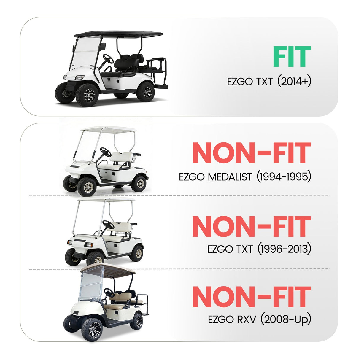EZGO TXT Golf Cart Windshield - Clear Impact-Resistant Front Shield 2014+