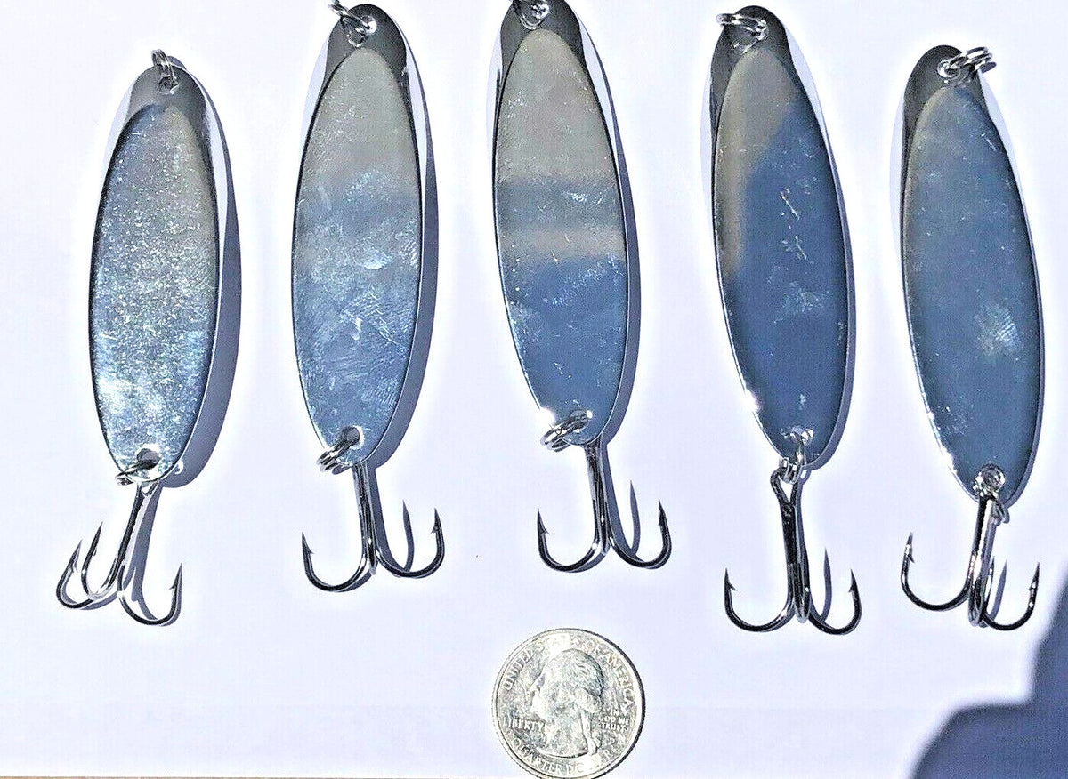 5 Pack Silver Casting Spoons - 2.5 oz, Kastmaster Style Fishing Lures