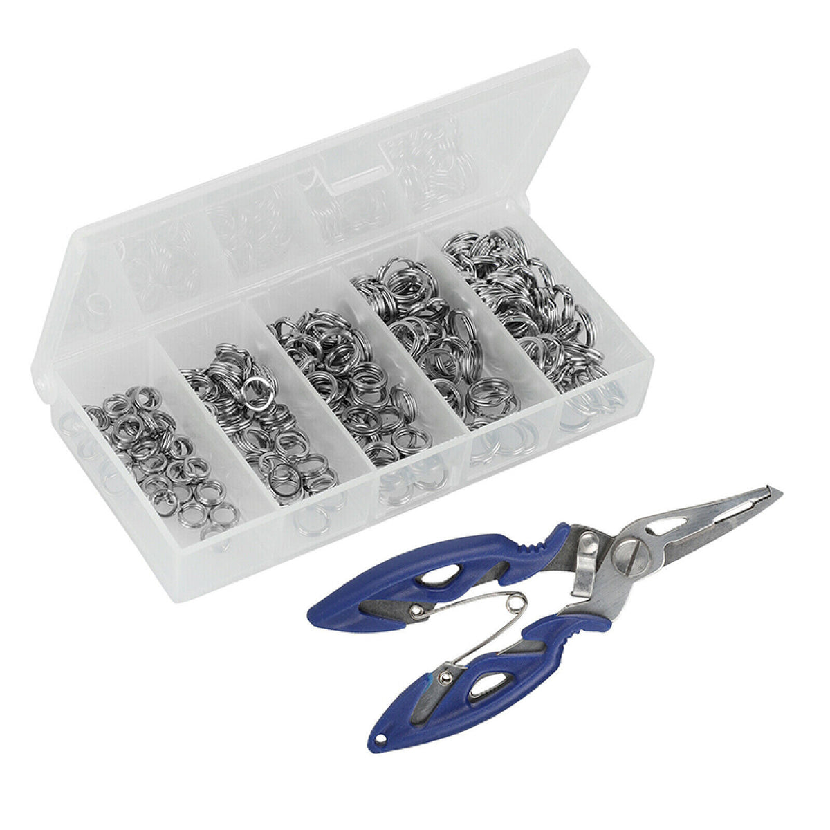 200 Pcs Stainless Steel Fishing Split Rings Set with Pliers - Multiple Sizes