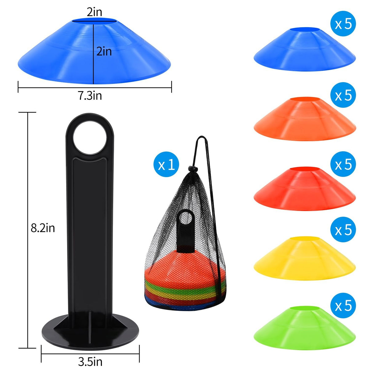 25 Pack Soccer Cones for Agility Training with Carry Bag & Cone Holder