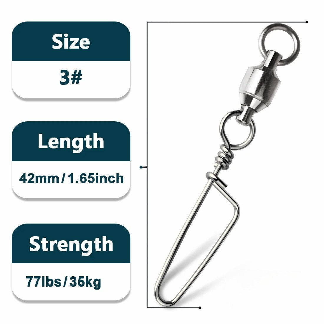 50PCS Ball Bearing Swivel with Lock Snap Fishing Tackle Connectors - Saltwater & Freshwater Use
