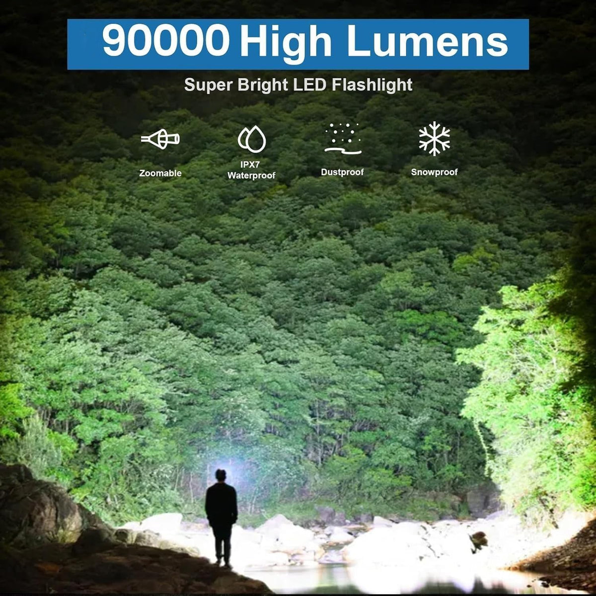 Super Bright 90,000 Lumens Rechargeable Waterproof LED Flashlight - 2 Pack