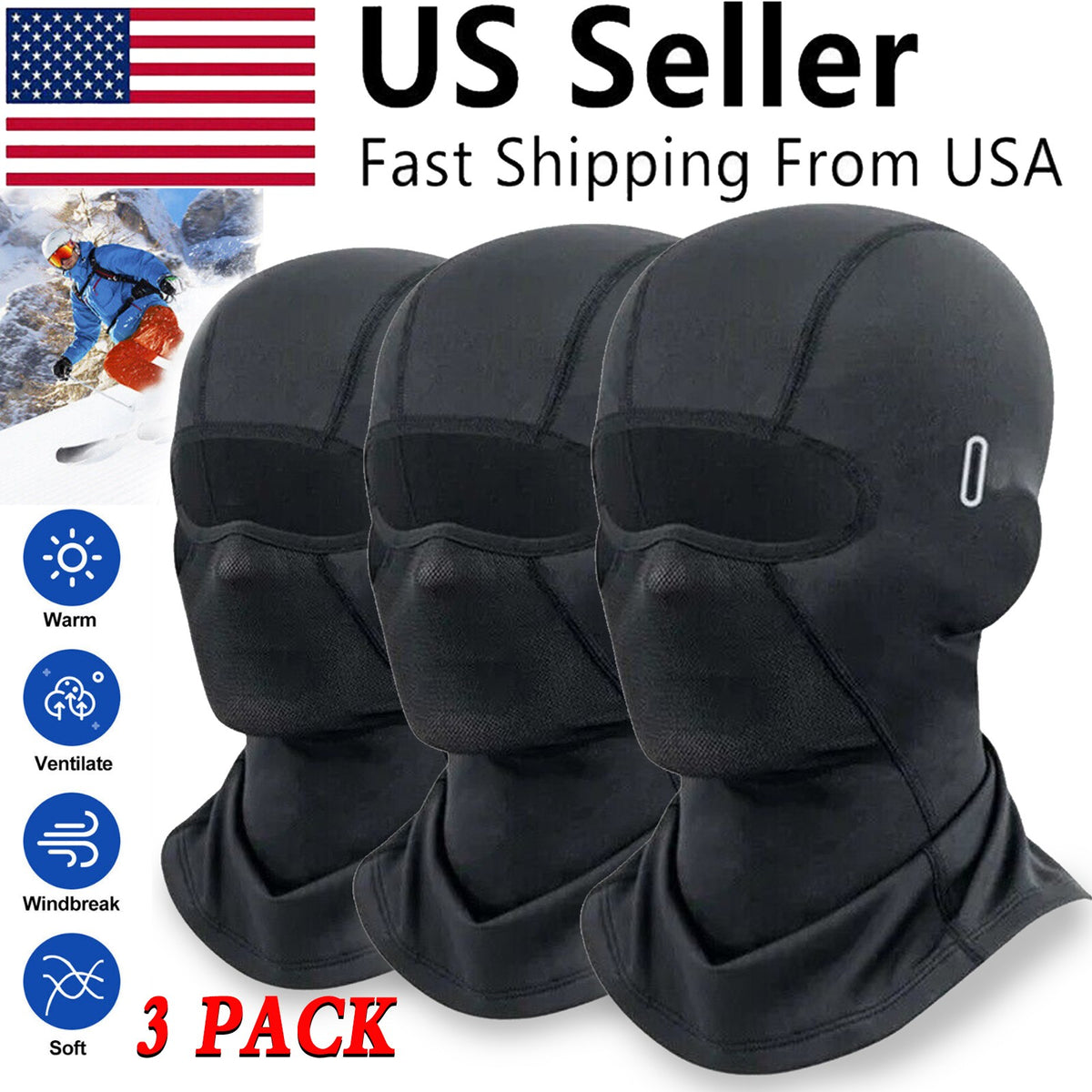 Windproof Full Face Ski Mask with Glasses Hole for Winter Sports