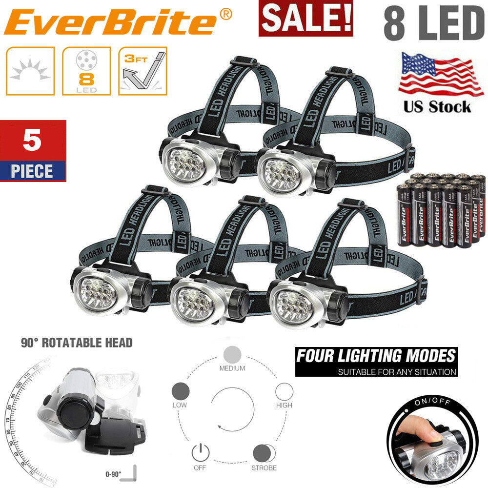 LED Headlamp 5-Pack Pivoting Headlights with 4 Modes, Adjustable Strap