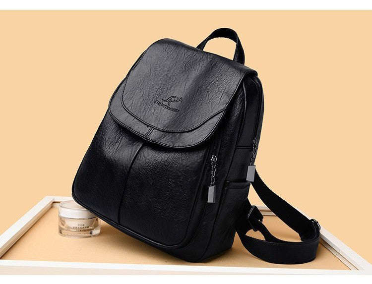 Women’s Artificial Leather Backpack - Luxury Designer Style, Soft Cowhide