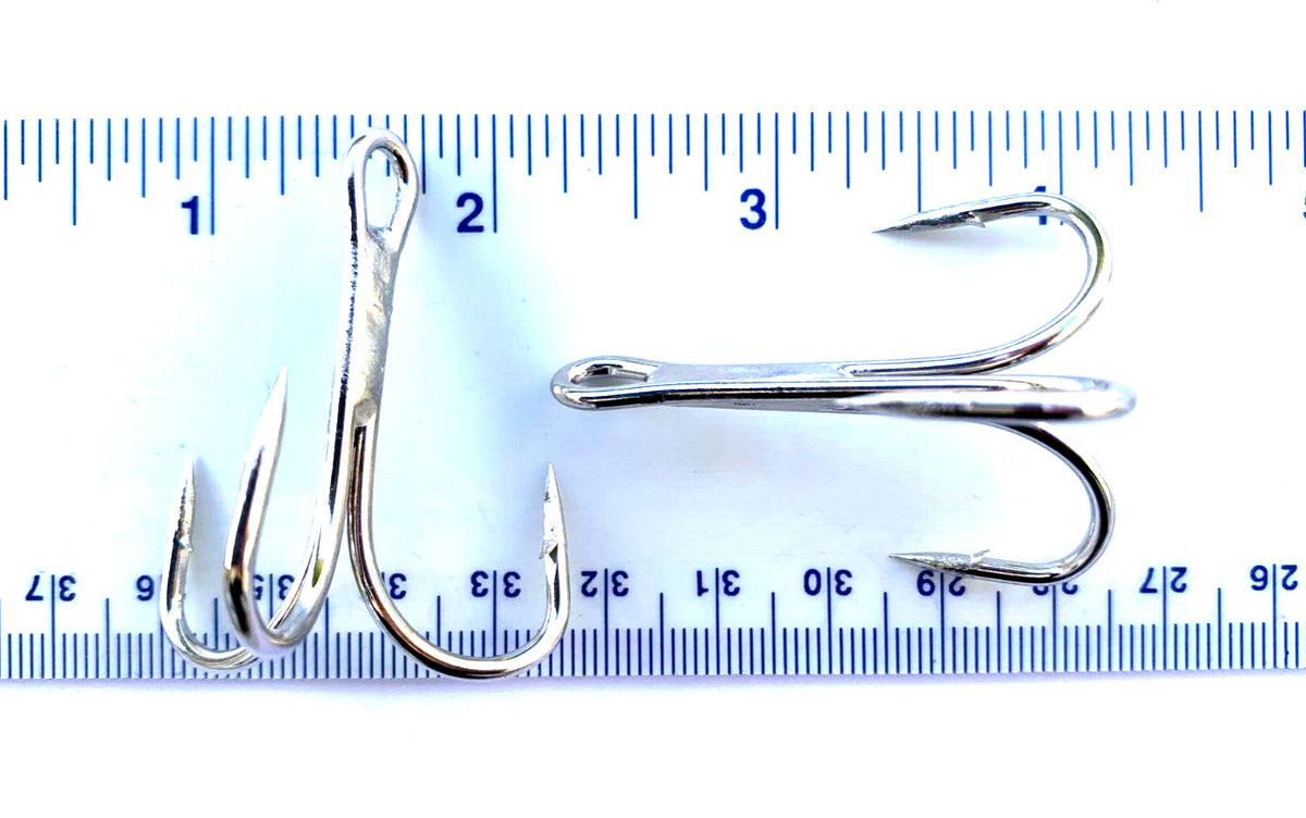 Heavy Duty Treble Hooks - Nickel Finish, Multiple Sizes for Fishing