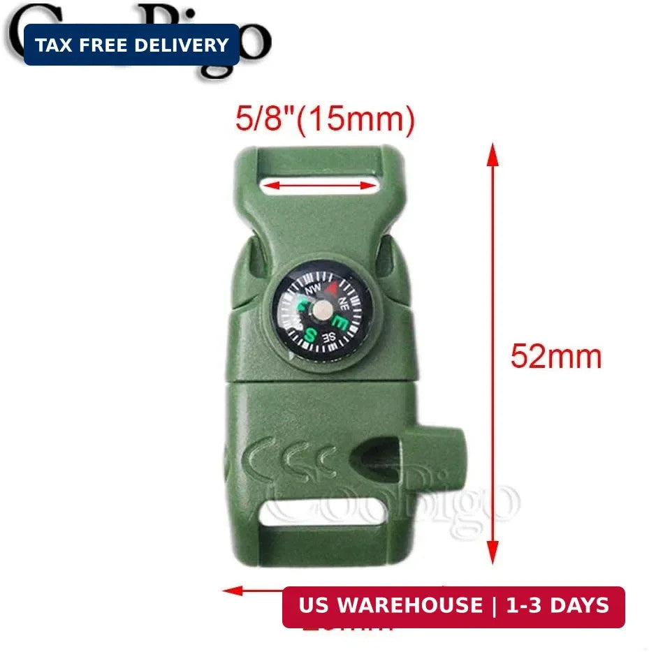 5/8 Inch Paracord Buckle with Compass and Whistle - Outdoor Camping Survival Gear