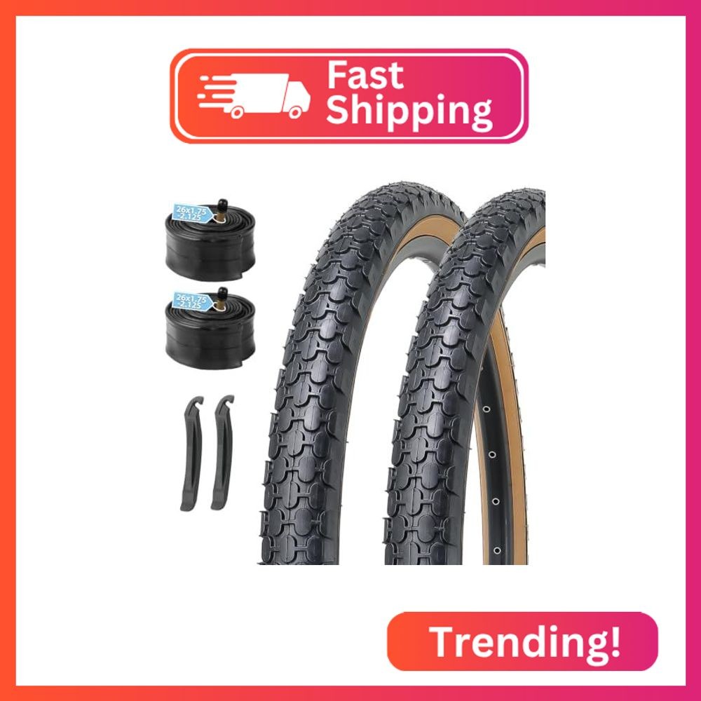 26x2.125 Cruiser Bike Tires with Tubes & Levers - Brown Wall, 2 Pack