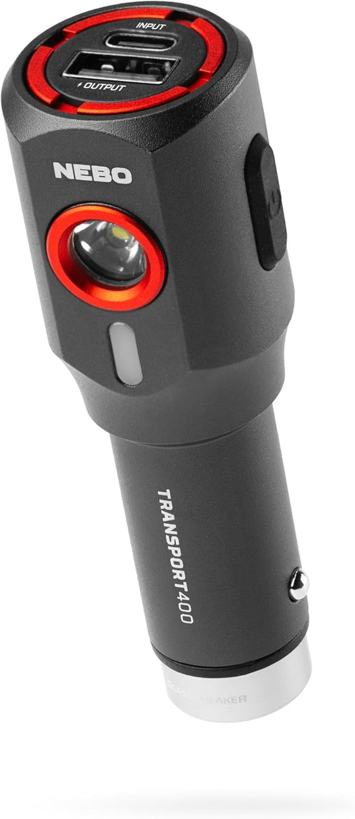 2-in-1 Car Charger and Flashlight with 400 Lumens, 6 Light Modes, Emergency Glass Breaker