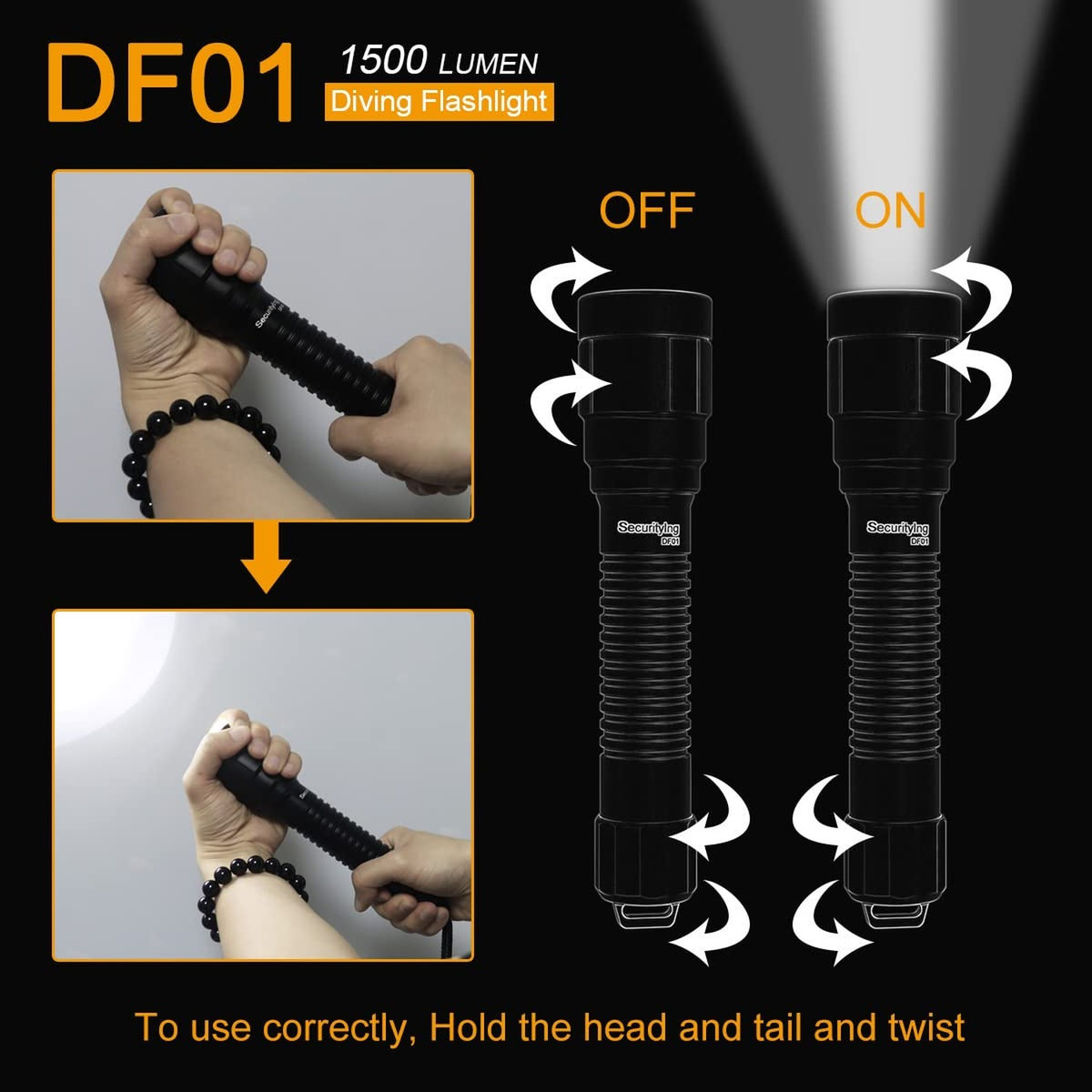 Underwater Diving Light 1500 Lumens Waterproof Torch for Scuba