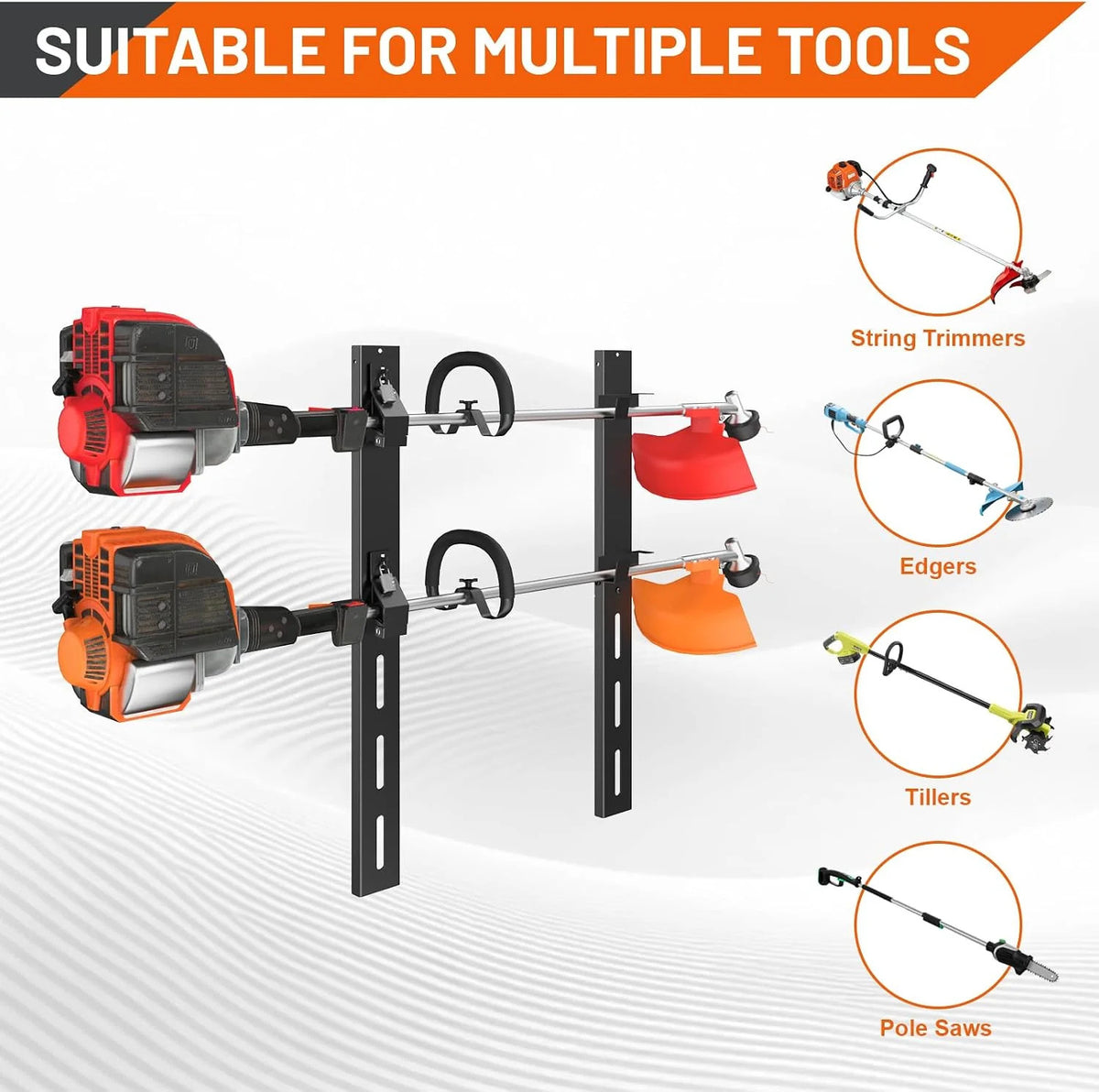 2-Position Heavy Duty Weed Eater Rack with Lock for Trailer Storage