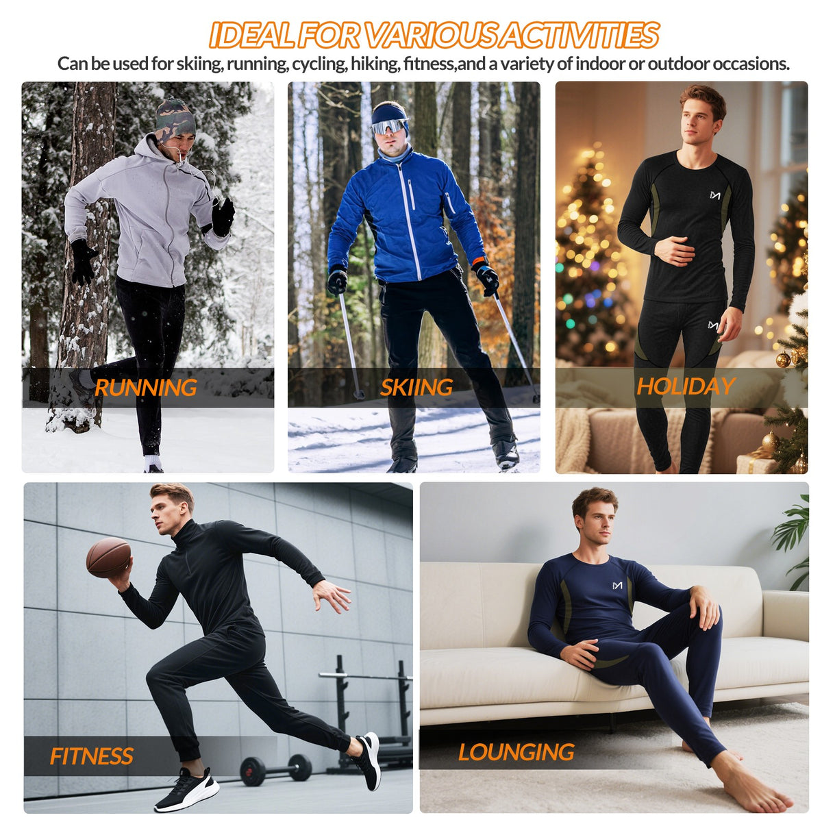 Men's Thermal Fleece Compression Base Layer Under Shirt and Tights Set Winter