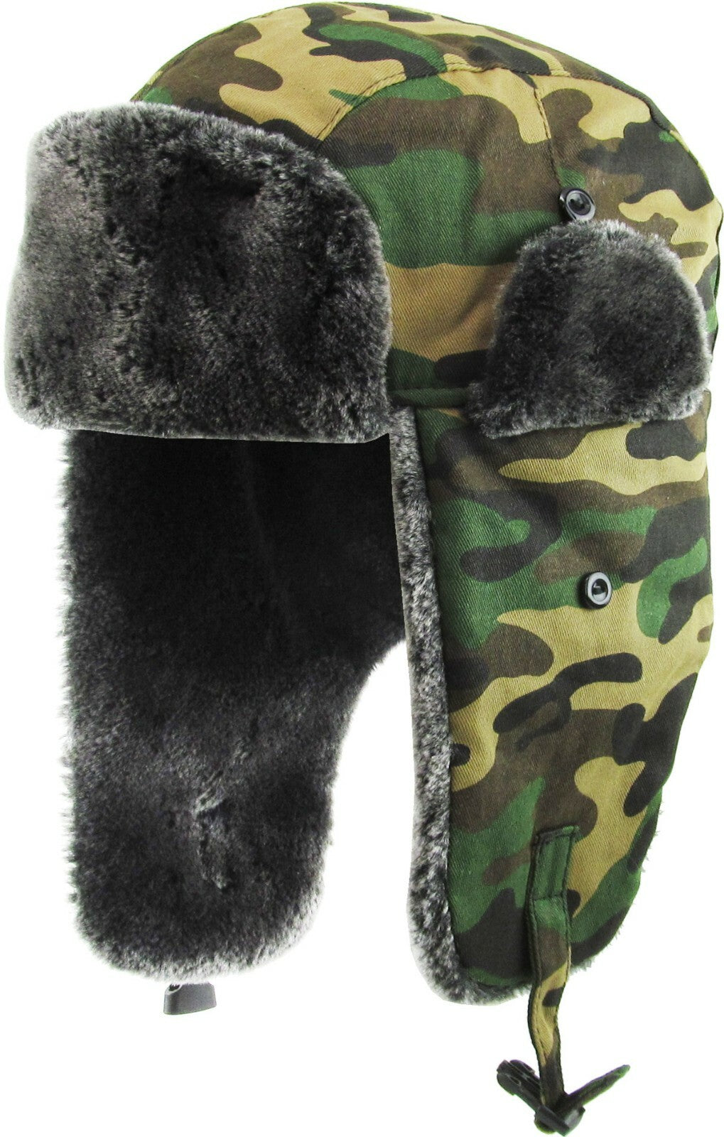 Solid Camo Soft Fur Aviator Trapper Winter Hat Ski Warm Cap