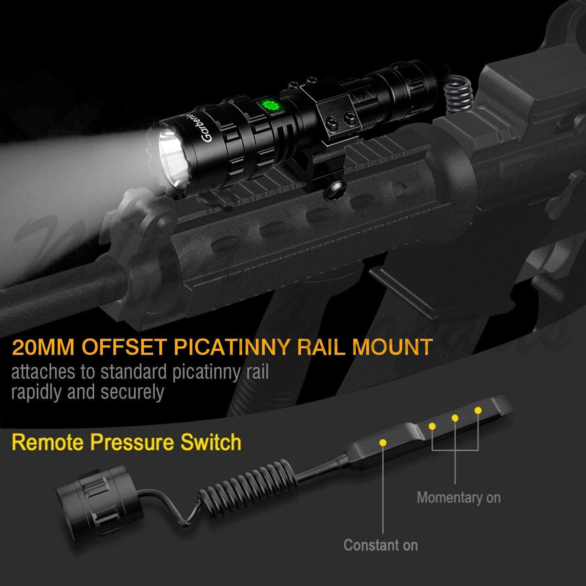 High Power Tactical LED Flashlight with Rechargeable Battery, IP6 Waterproof