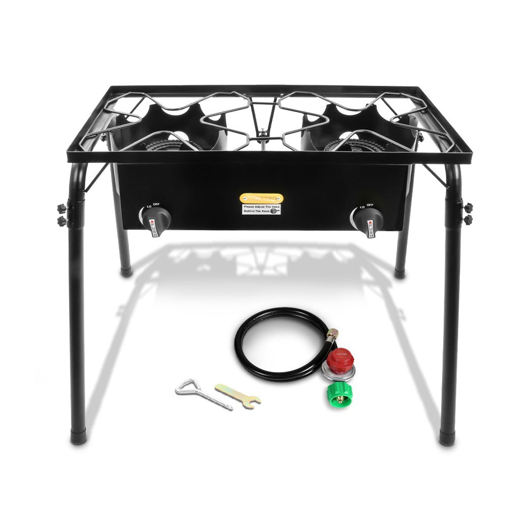 Double Propane Burner Outdoor Stove with Stand 55,000 BTU Each