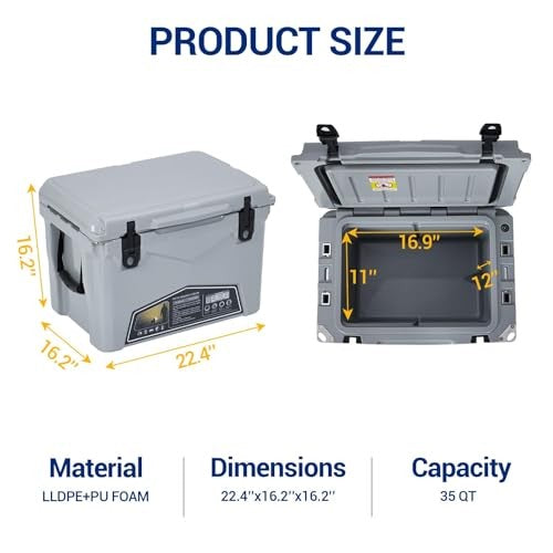 Insulated Hard Cooler with 5-Day Ice Retention - Portable Outdoor Ice Chest