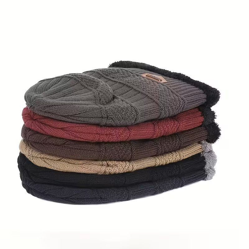 Winter Fleece-Lined Knit Beanie Hat for Men and Women - Thermal Slouch Skull Cap