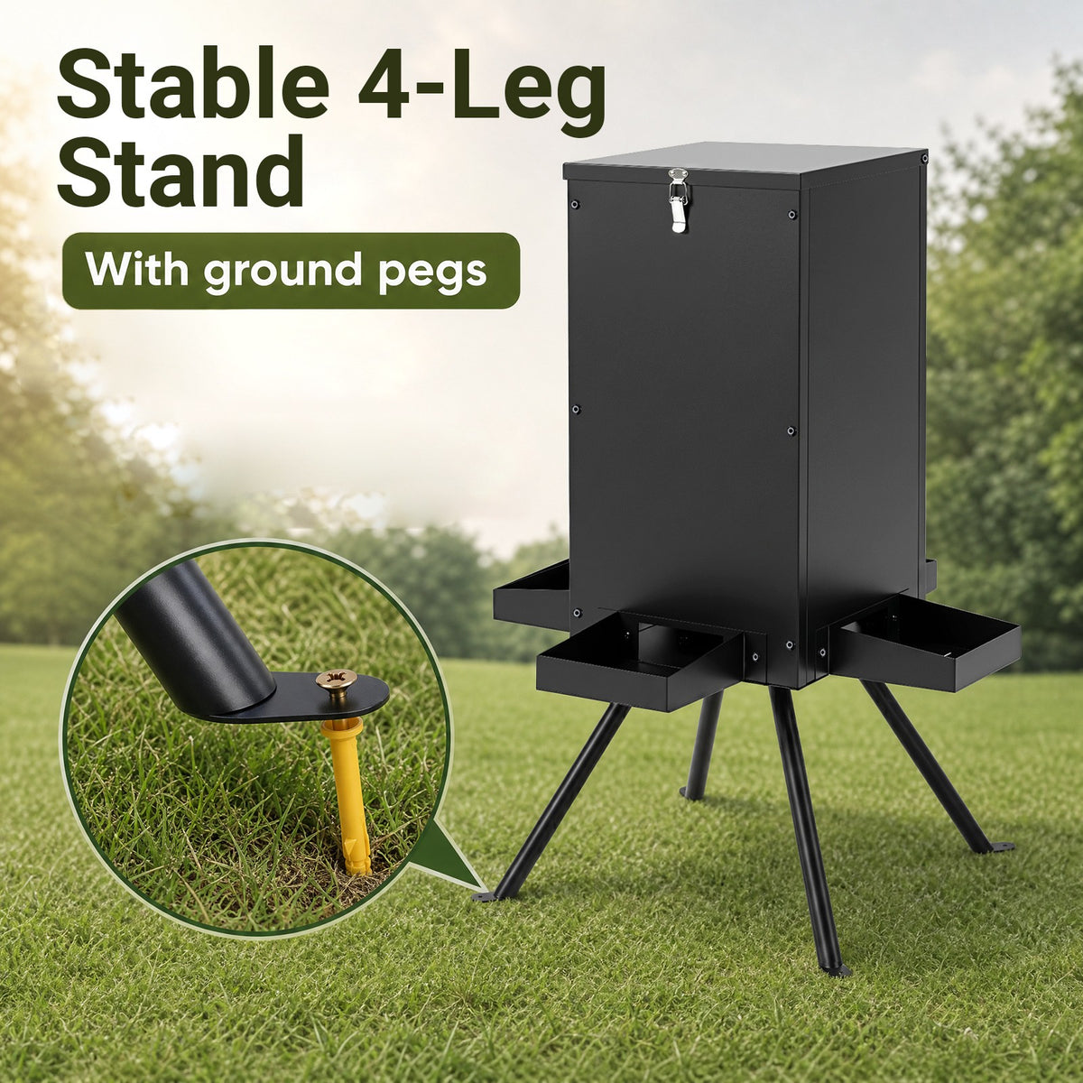 90Lb Outdoor Deer Feeder with 4 Feeding Trays & Stable Stand — Wildlife & Hunting Accessory