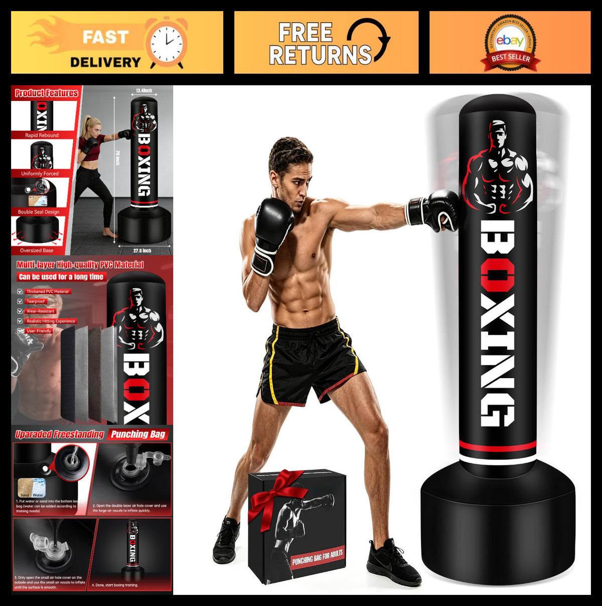 Freestanding Heavy Punching Bag 70 Inch with Stand for Boxing & Martial Arts