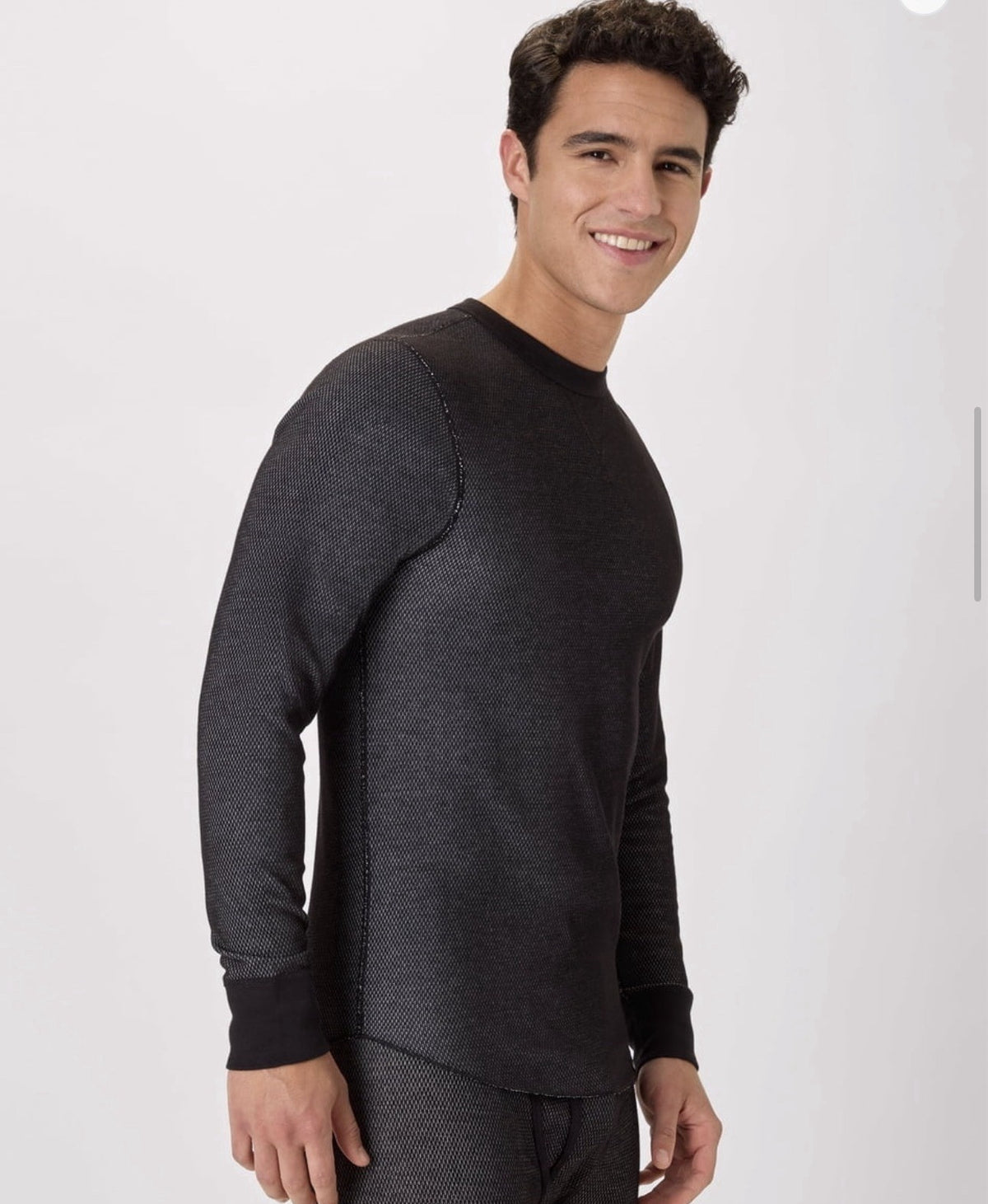 Men's Reversible Thermal Crew Top with Tagless Design - Black, Medium