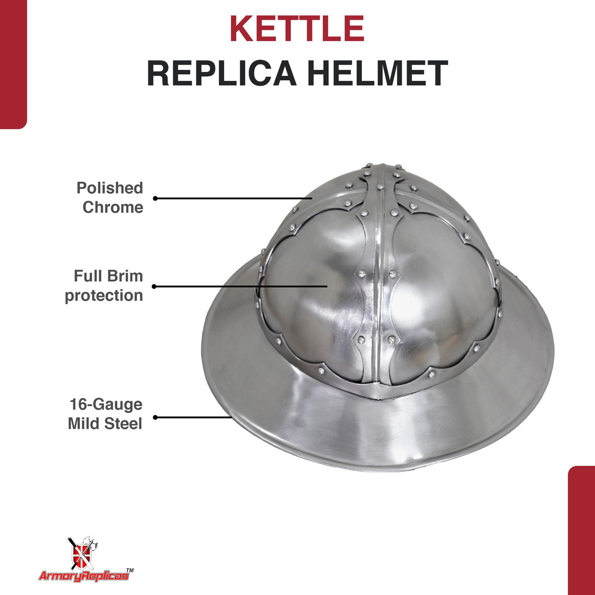 Medieval Kettle Helmet - Forged Steel Siege Prop Helm with Leather Liner