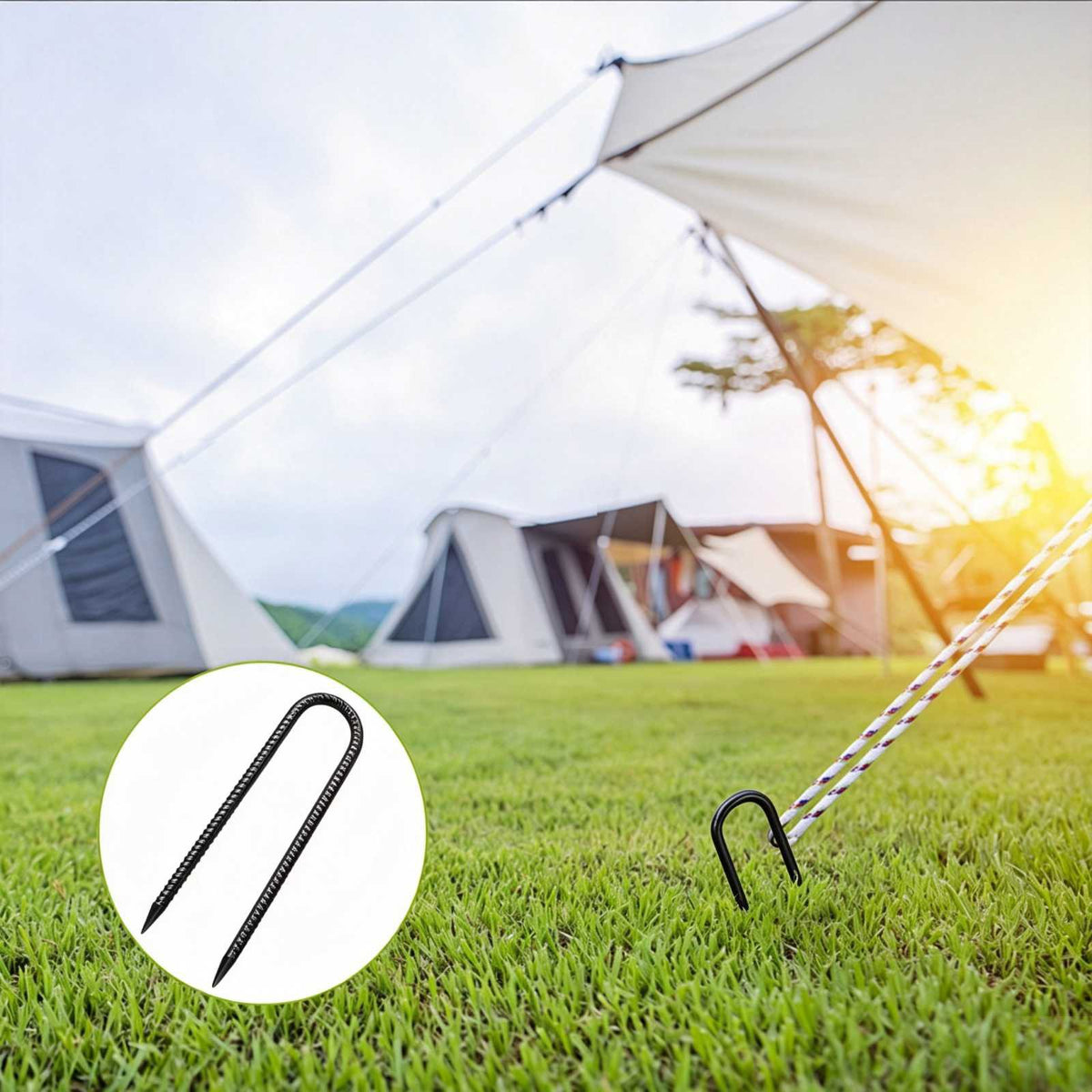 Heavy Duty U-Shaped Ground Stakes 12 Inch for Tent Camping and Outdoor Equipment