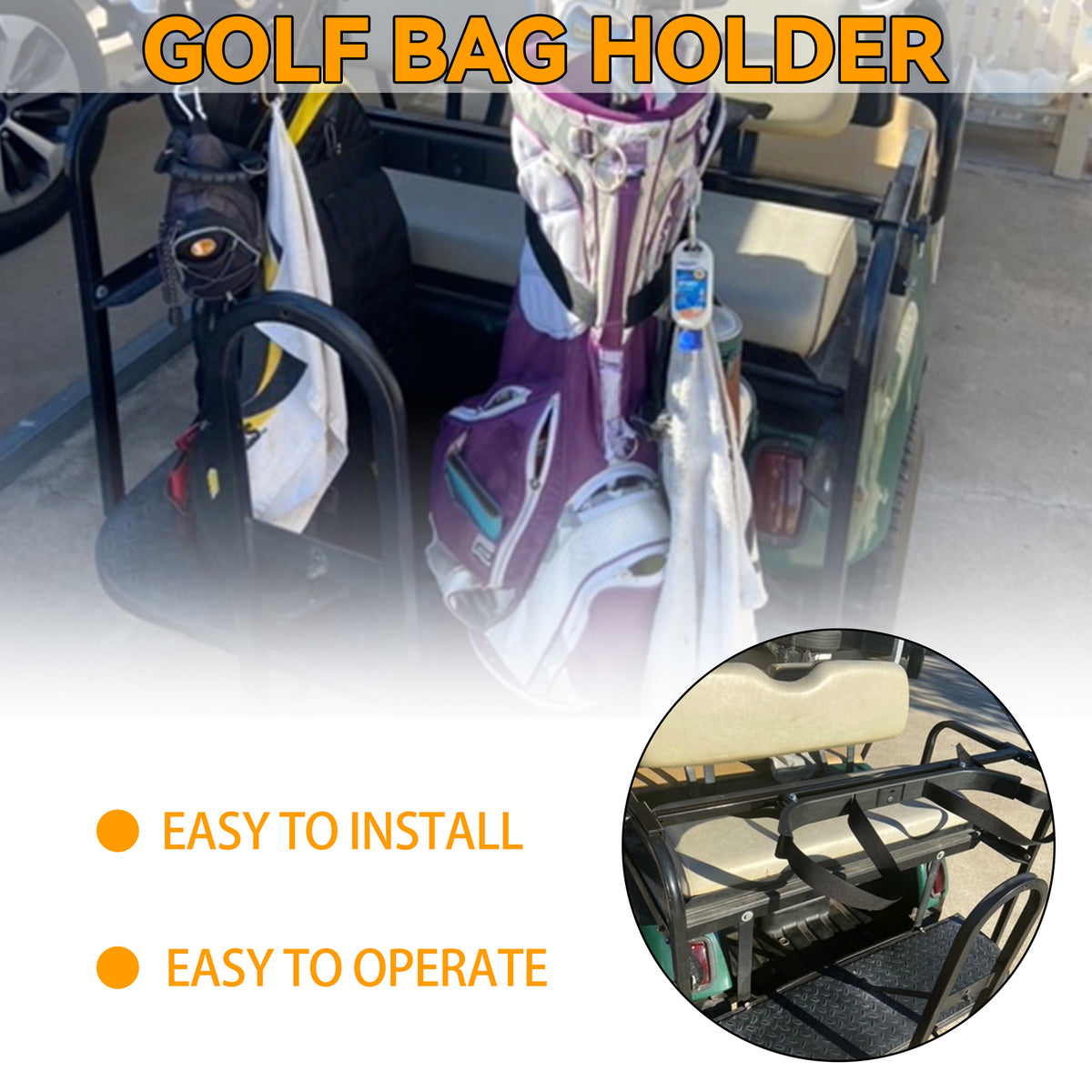 Universal Golf Cart Bag Holder Bracket - Adjustable Rear Mount for EZGO Club Car Yamaha