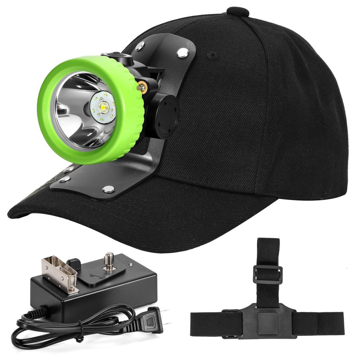Rechargeable LED Mining Headlamp Waterproof Headlight with Miner Cap