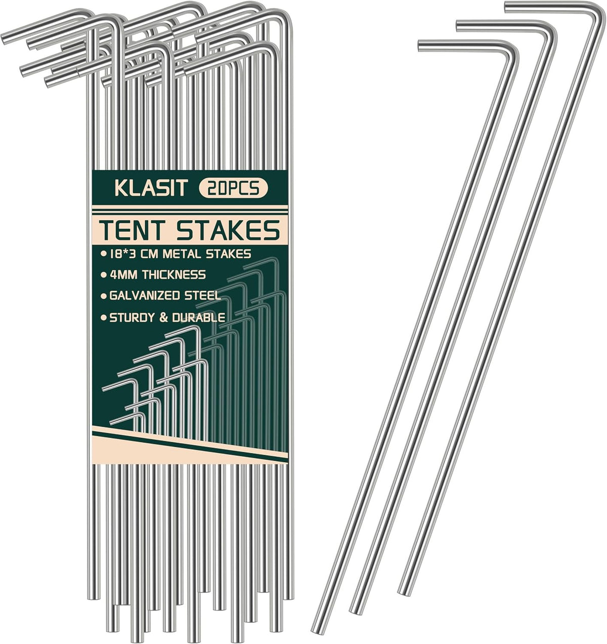 Heavy Duty Metal Tent Stakes - 20 Pack, Rust-Resistant Ground Anchors for Camping & Outdoors