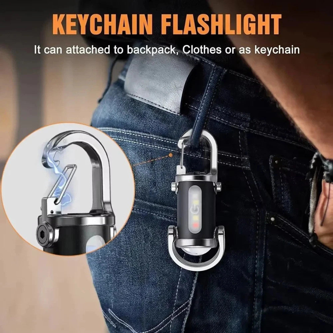 Mini Rechargeable LED Keychain Flashlight with COB Light for Camping Outdoor Use