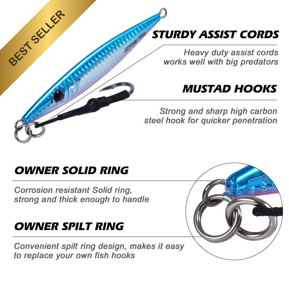 Saltwater Fishing Jigs 80-200g with Assist Hooks for Deep Sea Tuna & Snapper