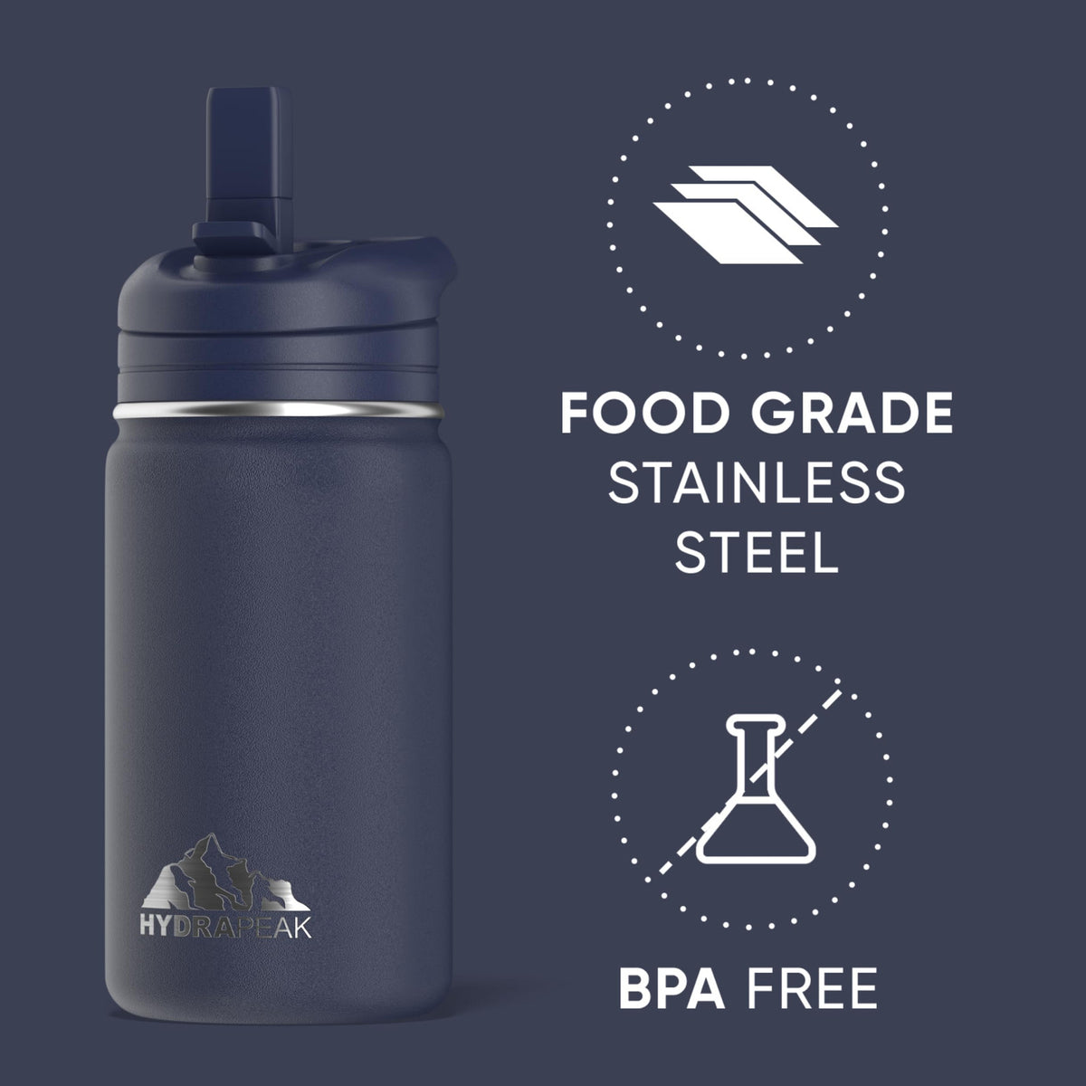 Insulated Stainless Steel Water Bottle with Straw Lid - 14oz BPA Free Navy